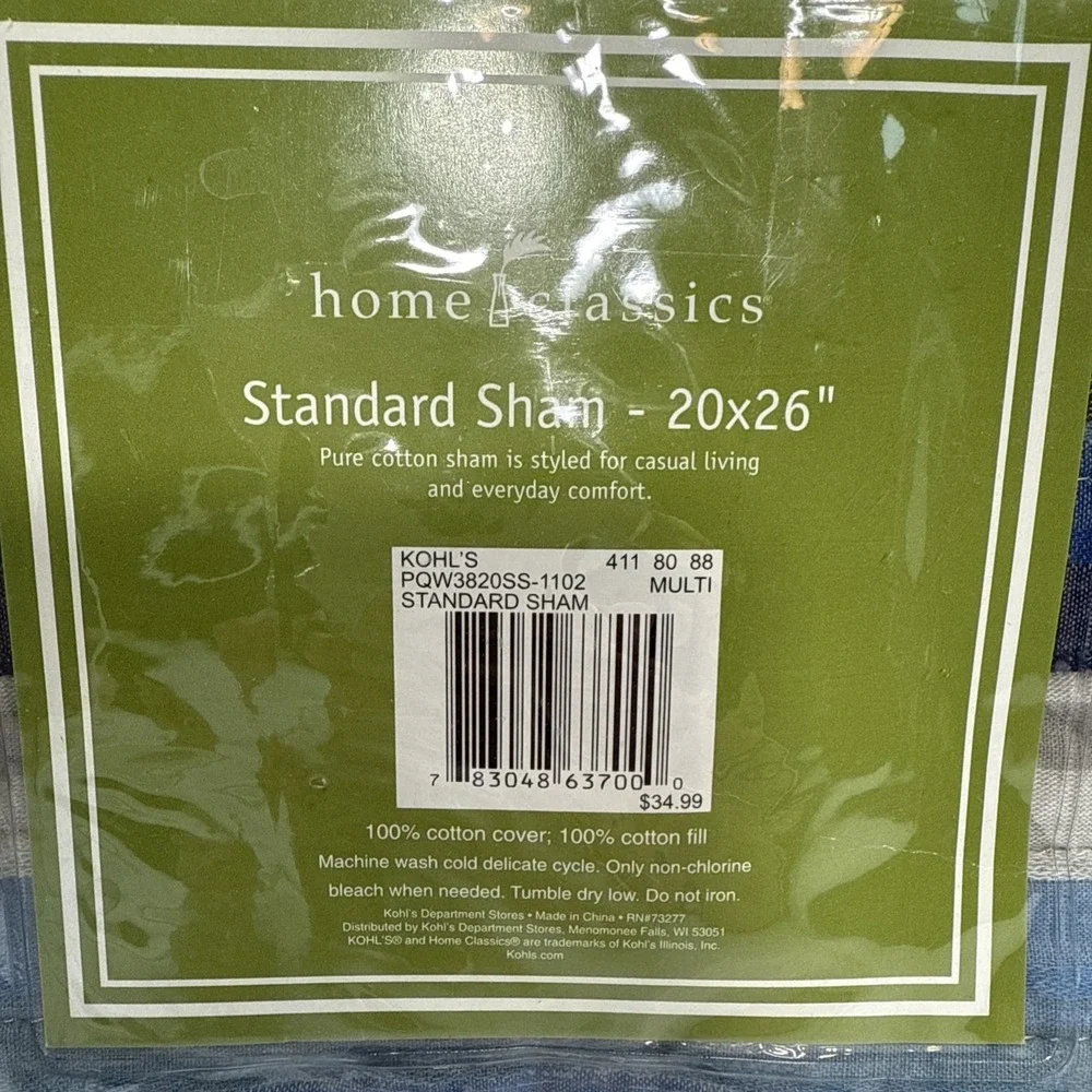 Home Classics Jaden stripe standard‎ pillow sham quilted NIP